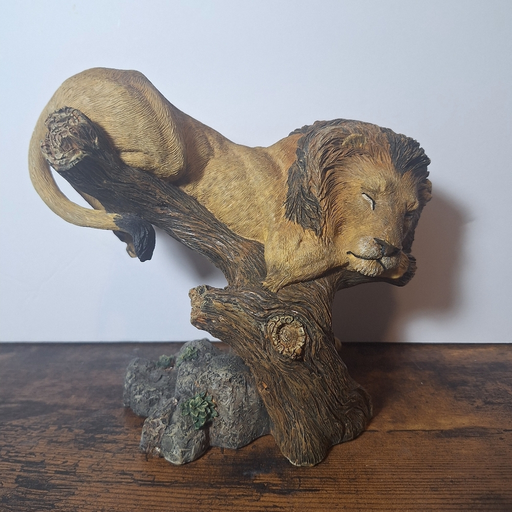 Tan Lion SculptureRARE Lion Sleeping In Tree Vintage Figurine Living Stone Inc.